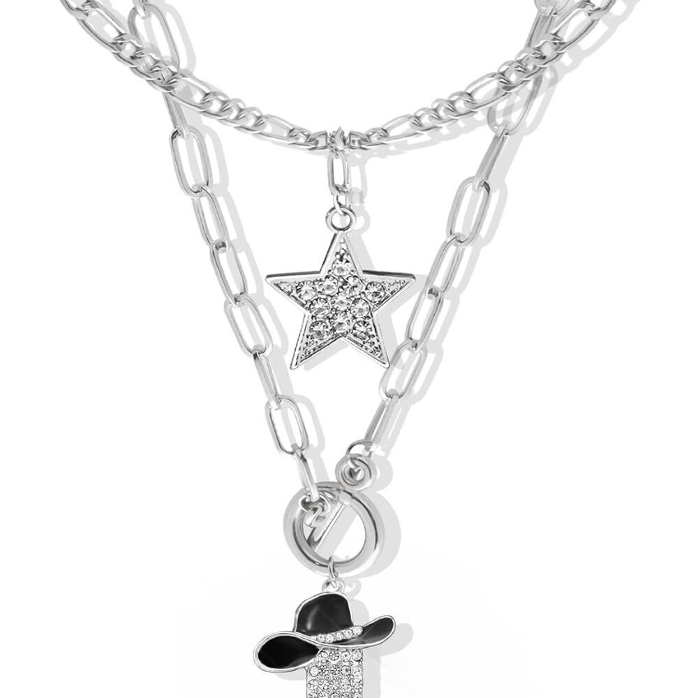 Western Rhinestone Choker Set for Women Cowboy Star Boot Pendant Jewelry